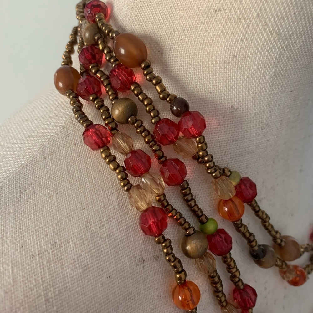 Multi Strand Fall Toned Beaded Necklace - Picture 5 of 9